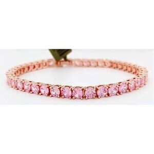 Created 14.76 Cts Pink Sapphire Bracelet 14k Rose Gold Plated